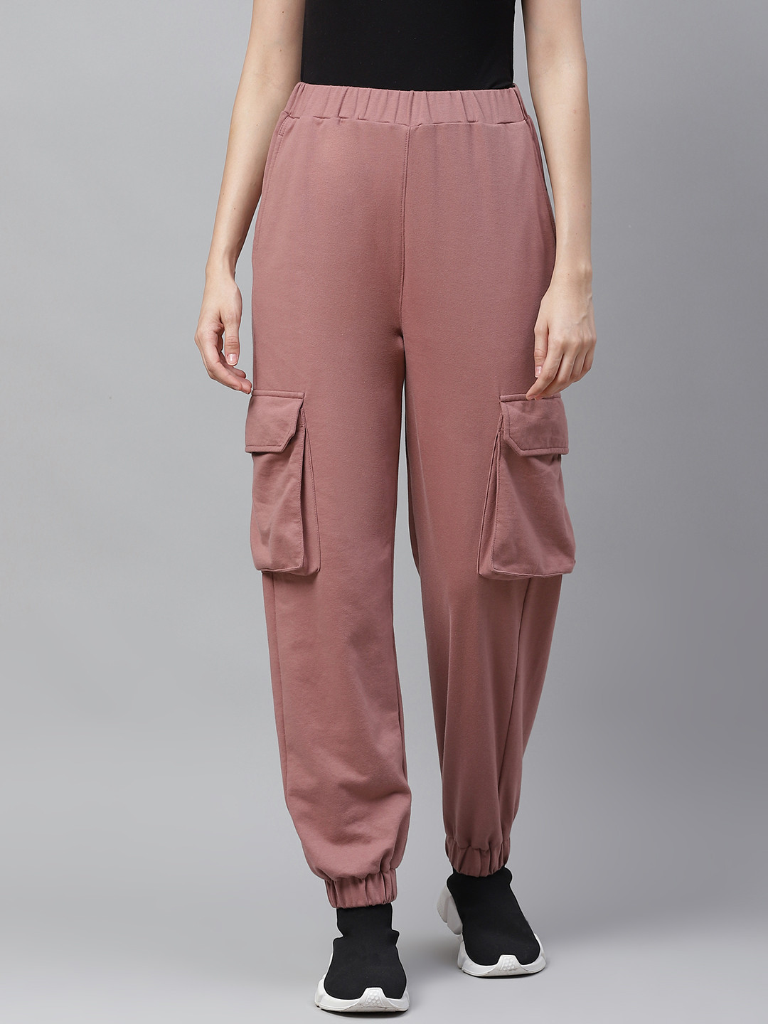 plusS Women Pink Solid Cargo Joggers