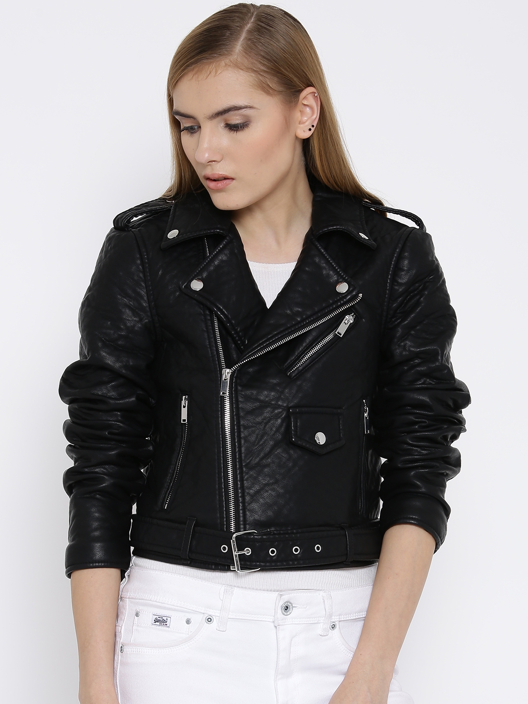 Buy Vero Moda Faux Leather Biker Jacket - Jackets Women | Myntra