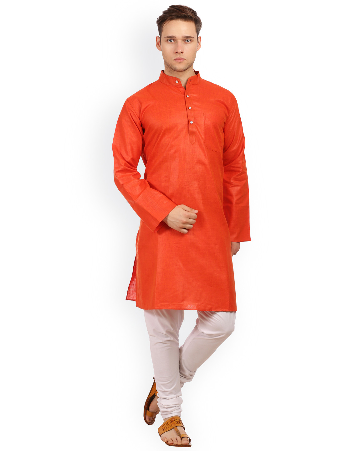 Wintage Orange & White Cotton & Silk Kurta Pyjama