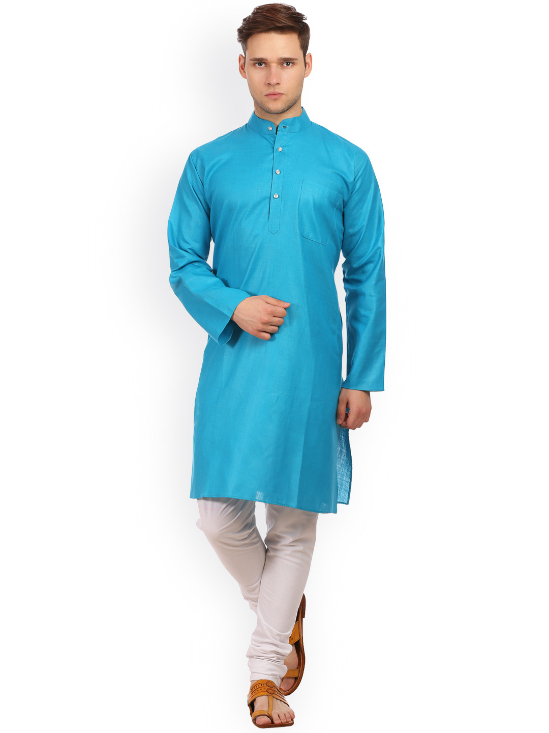 Wintage Blue & White Cotton & Silk Kurta Pyjama