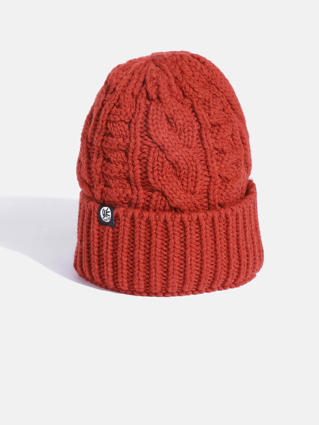 YK Kids Rust Orange Cable Knit Self-Design Beanie