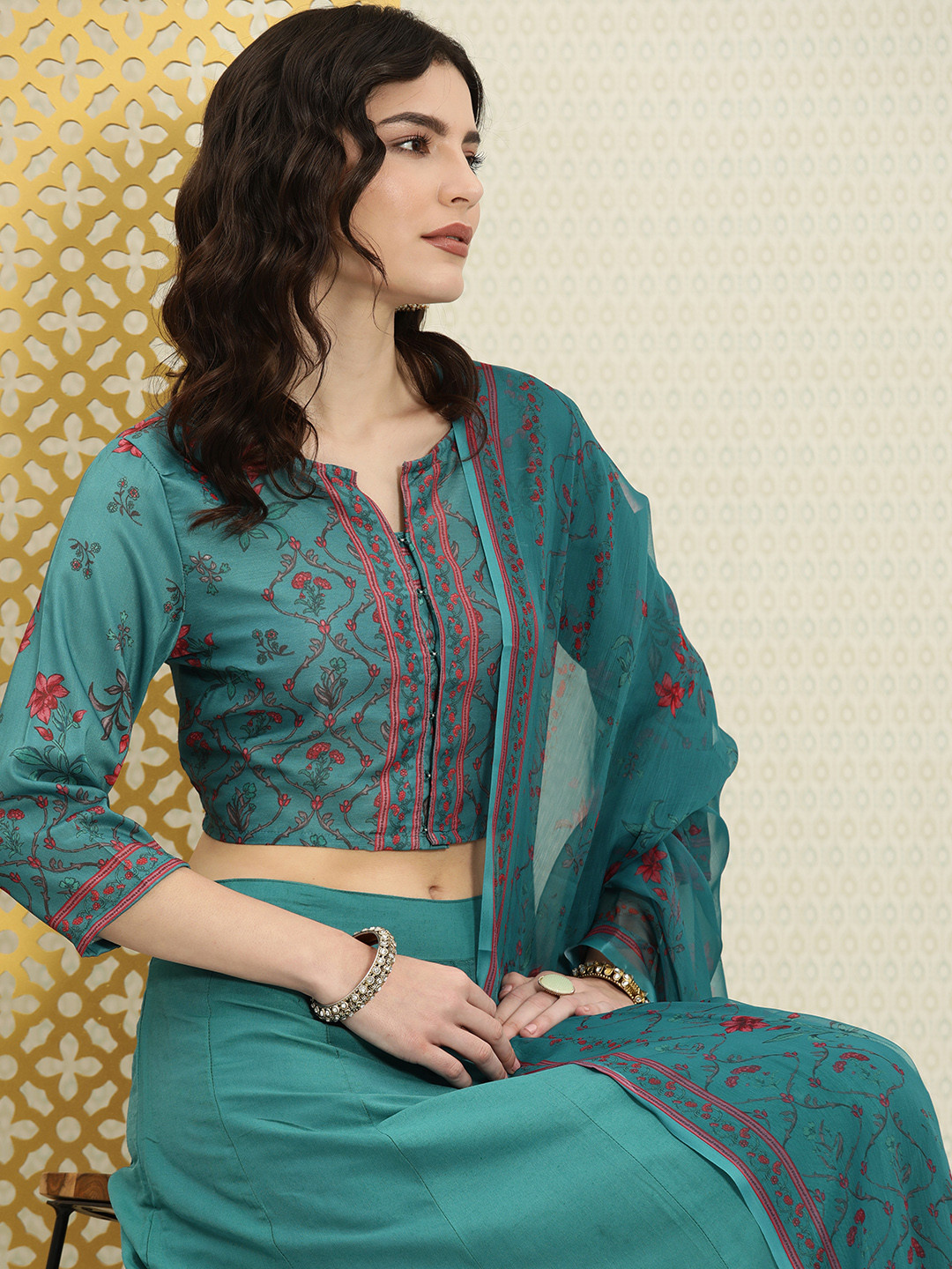 House of Pataudi Women Blue Printed Lehenga Choli