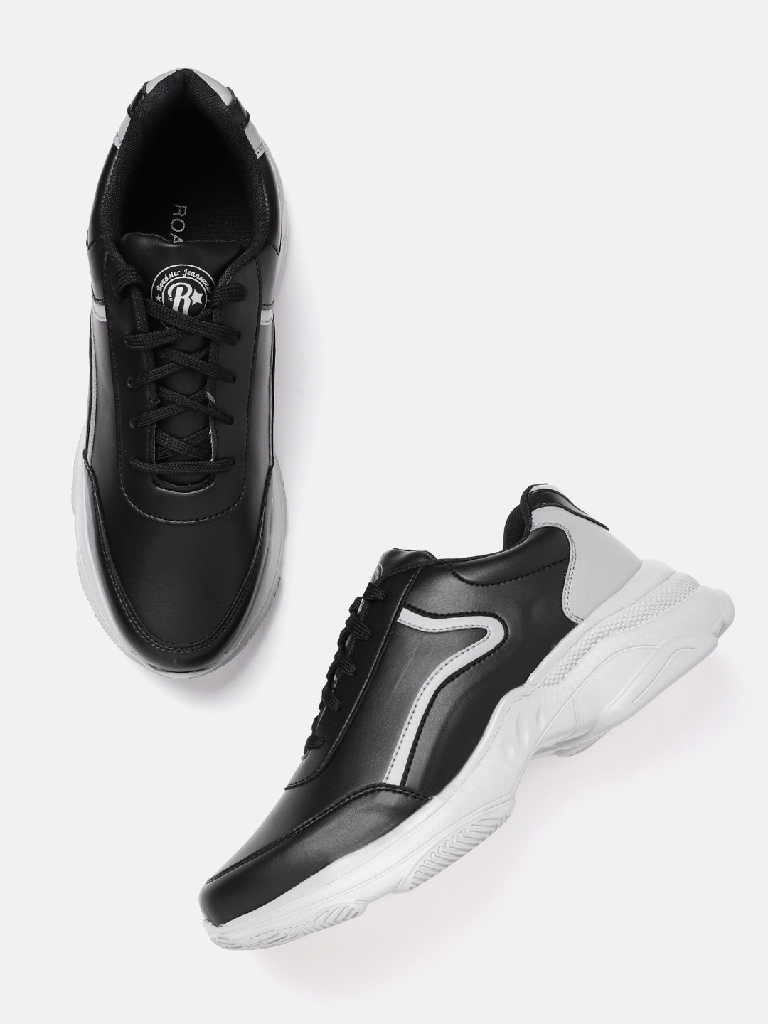 Roadster Men Black & Grey Solid Sneakers