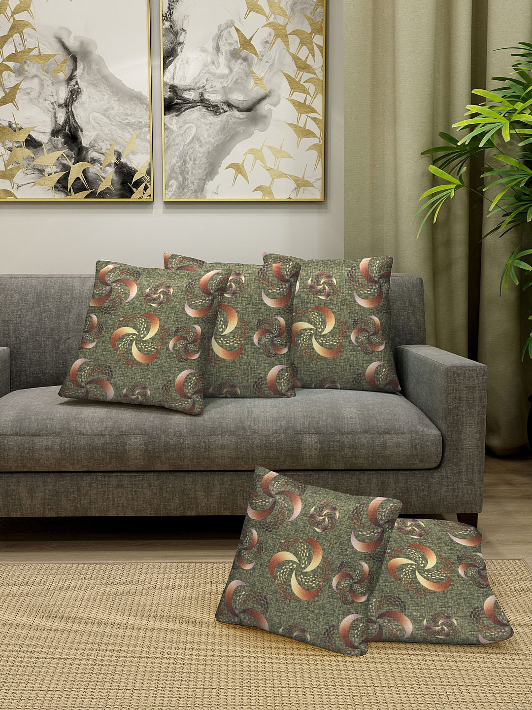 KLOTTHE Abstract Polycotton Geometric Polyester 5 Pcs Cushion Covers - 15.7 x 15.7 In