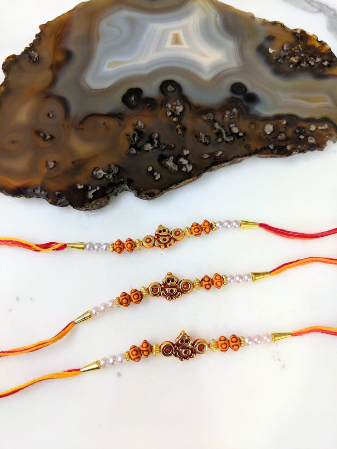 Digital Dress Room Mens Gold & White Pack of 3 Elephant/Ganesh Fancy Rakhi Designs