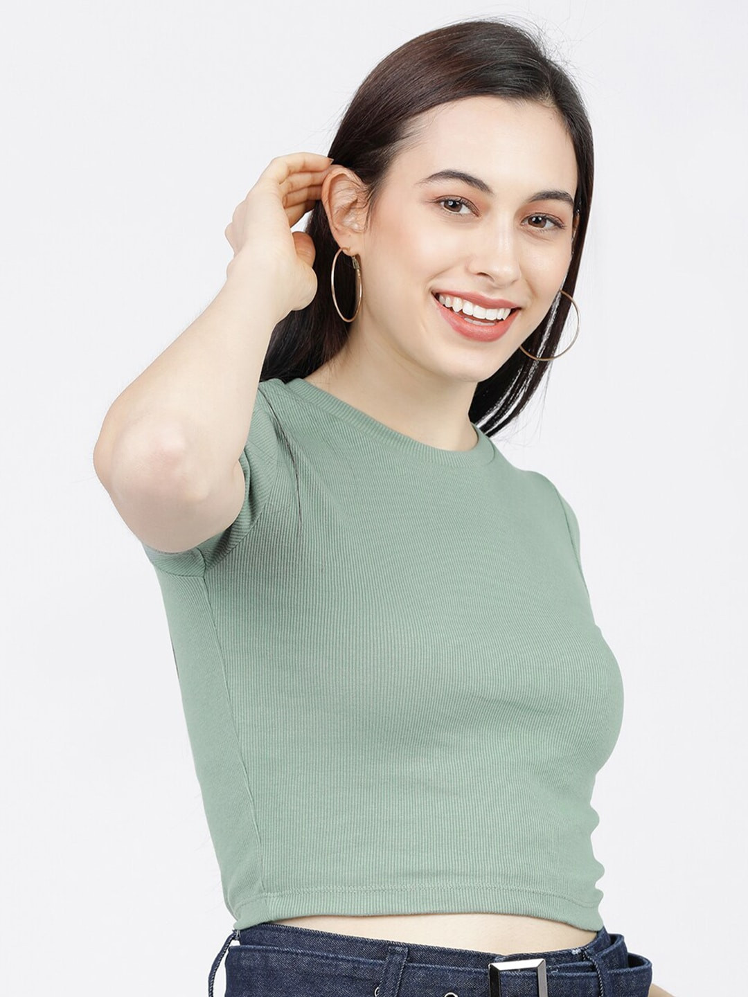 Tokyo Talkies Women Green Regular Crop Top