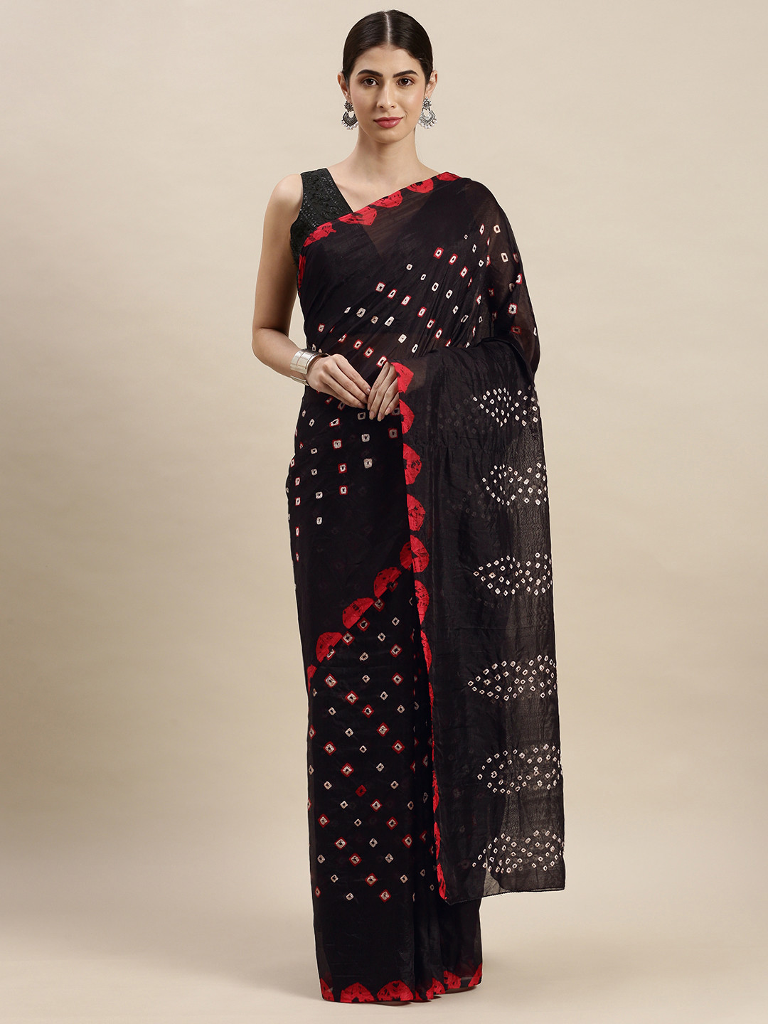 Geroo Jaipur Black & White Bandhani Saree