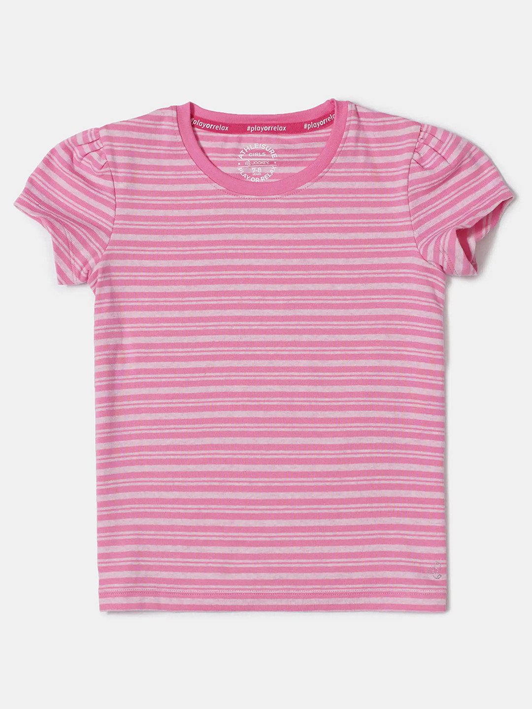 Jockey Girl's Super Combed Cotton Striped Slim Fit Short Sleeve Round Neck Tshirt-AG03