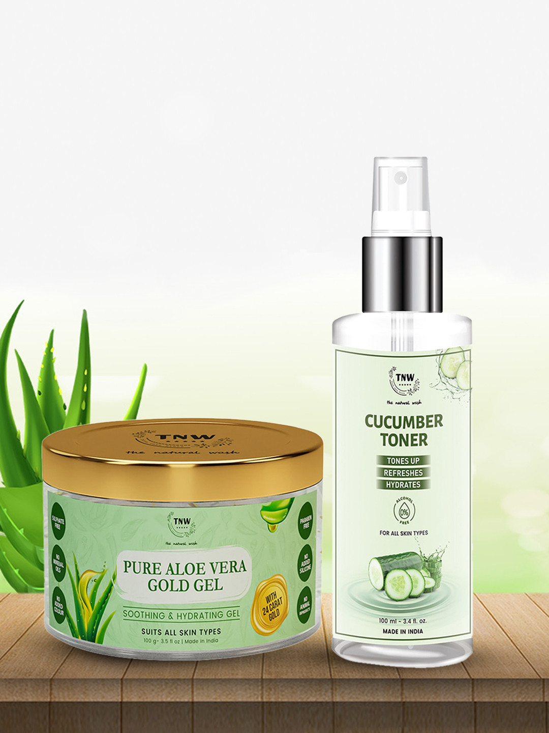 TNW The Natural Wash Combo of Aloevera Gel 100 gm & Cucumber Toner 100 ml