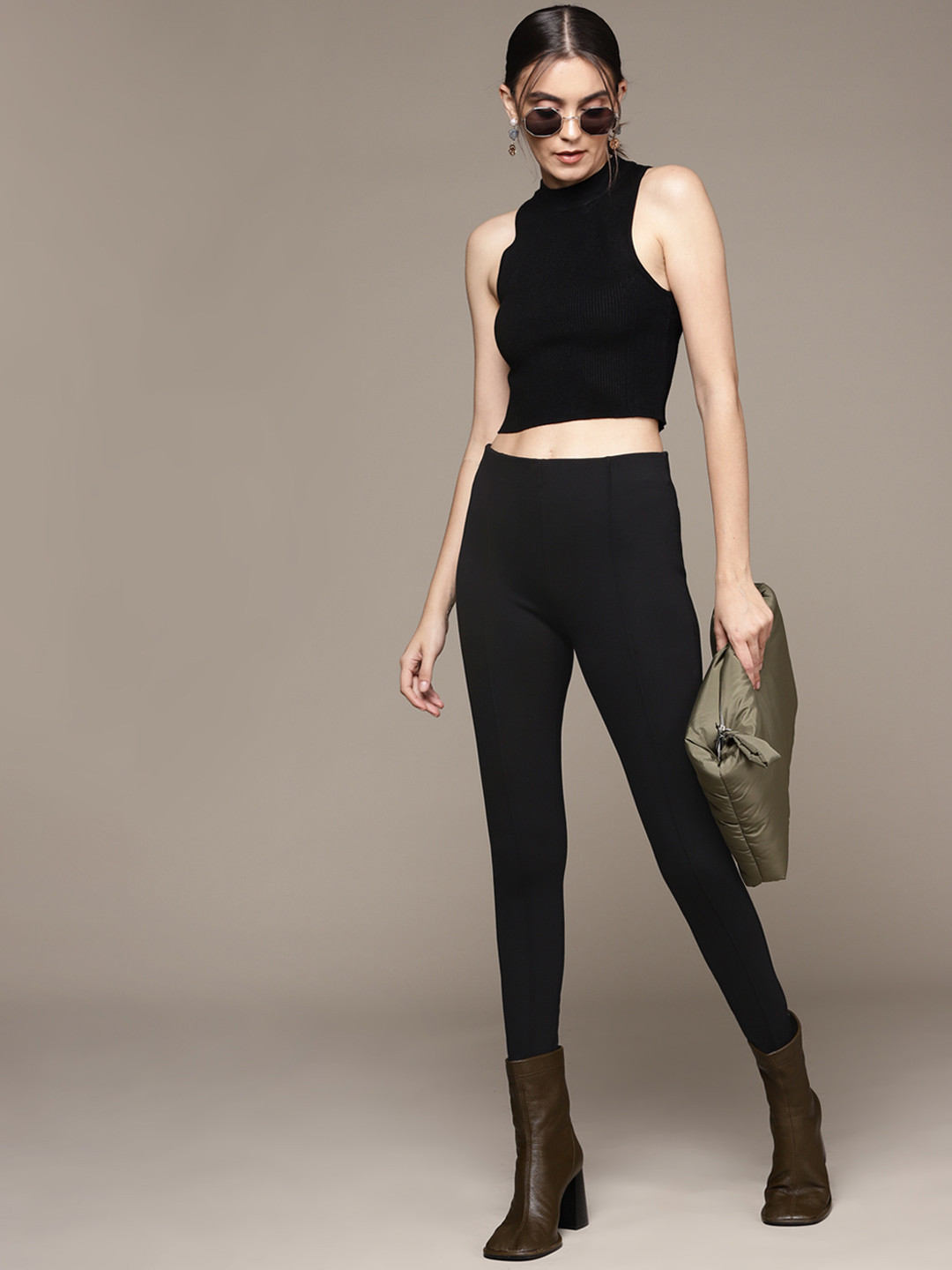 MANGO Women Black Ankle Length Leggings