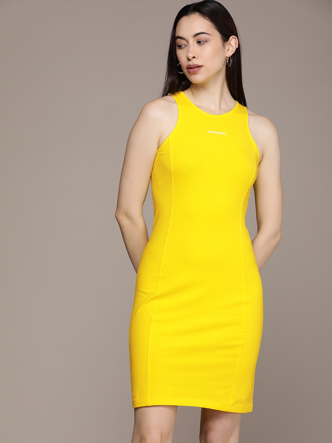 Calvin klein clearance yellow sheath dress