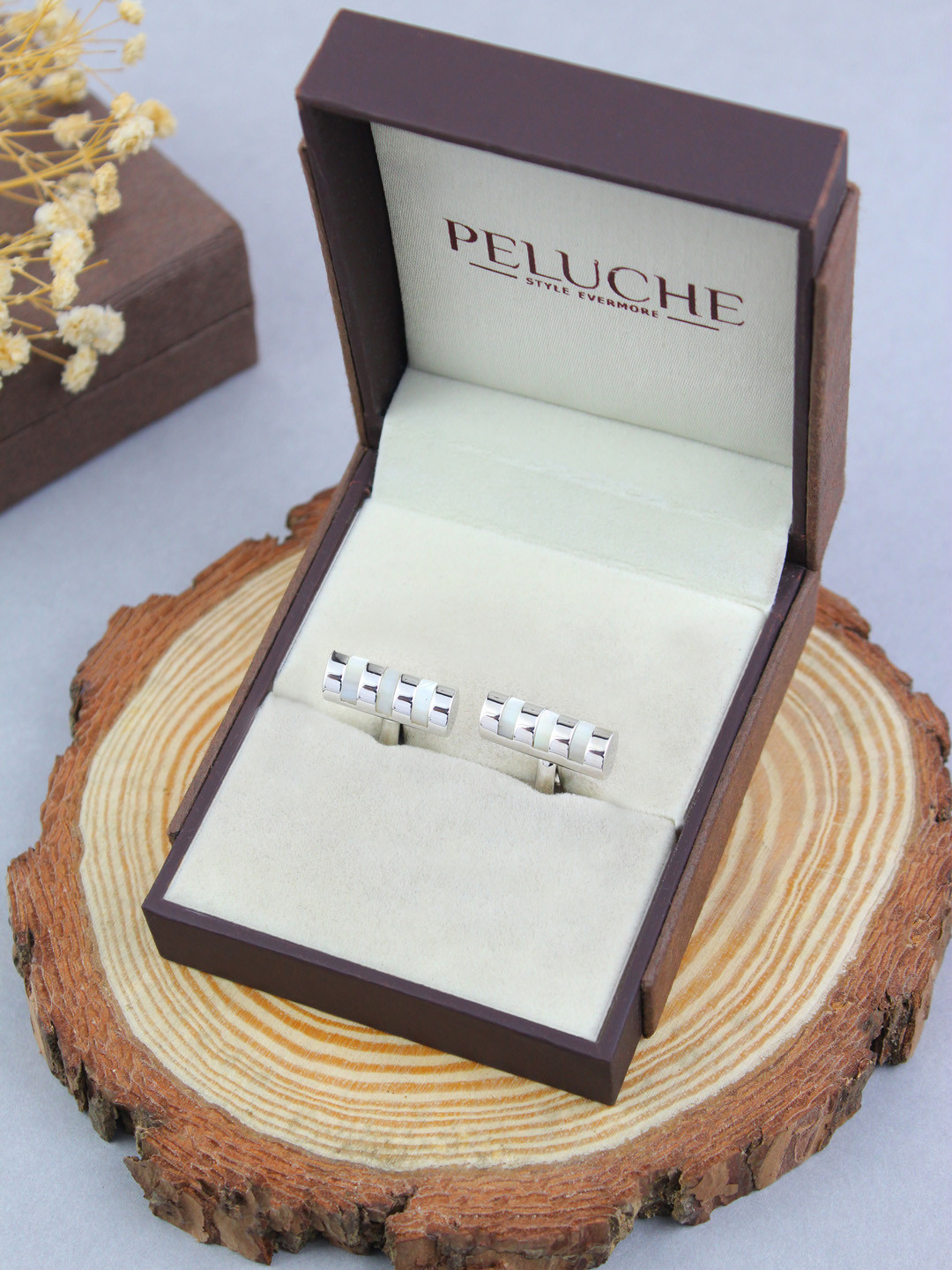 PELUCHE Silver-Toned Cylinder Cufflink