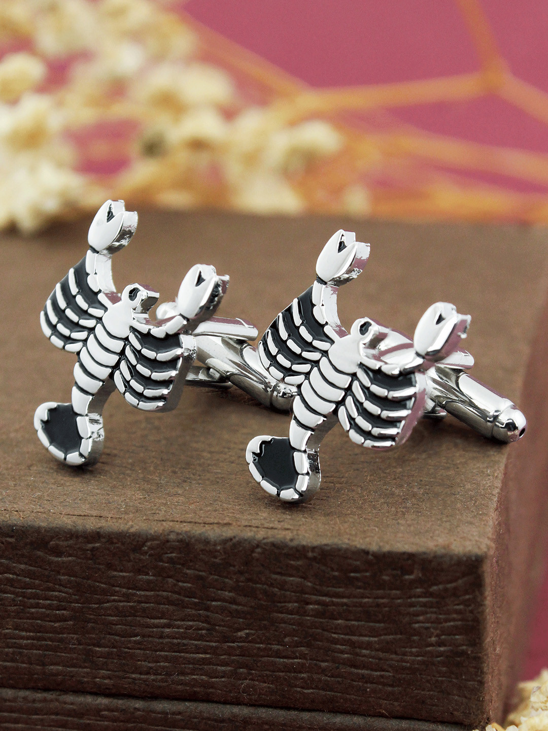 PELUCHE Silver-Toned & Black Quirky Cufflink