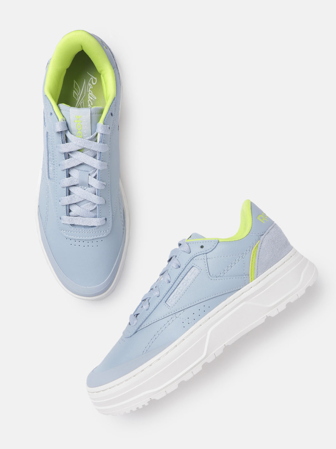 Reebok Classic Women Blue Club C Double Geo Leather Flatform Sneakers