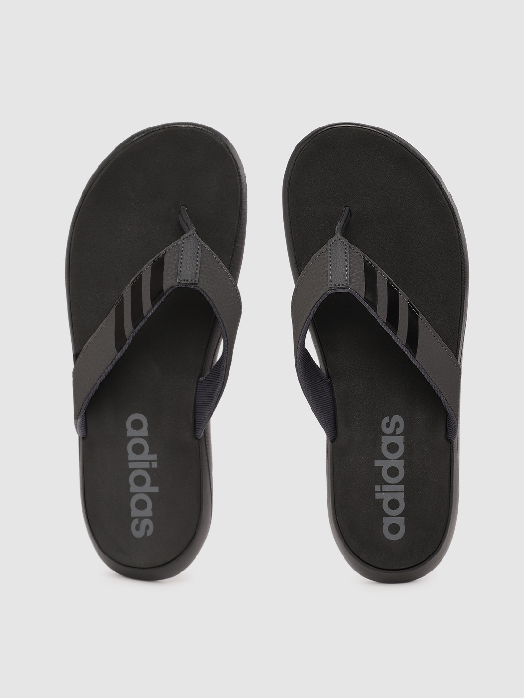 ADIDAS Men Charcoal Grey & Black Striped Thong Flip-Flops