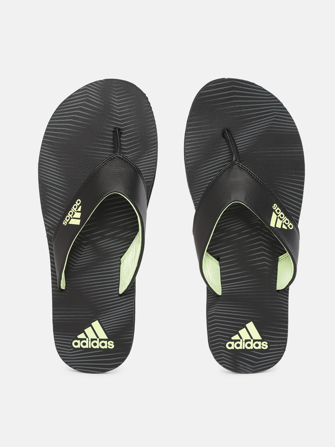 ADIDAS Men Black & Charcoal Grey IND Comfort Printed Thong Flip-Flops