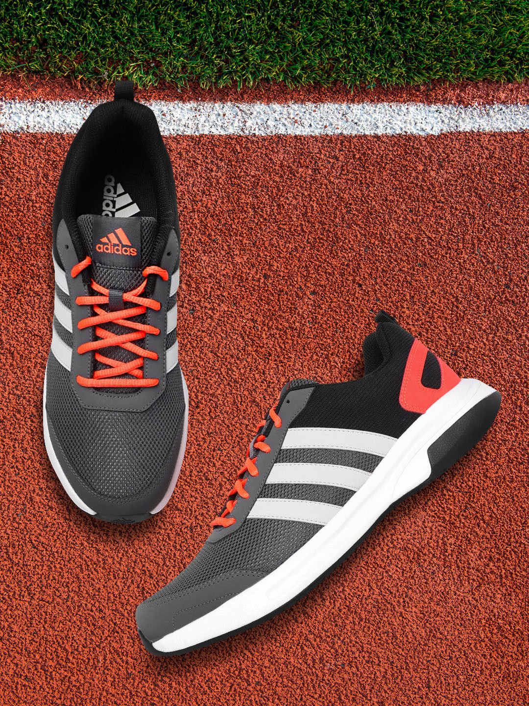 ADIDAS Men Charcoal Grey Woven Design Adiglide Running Shoes