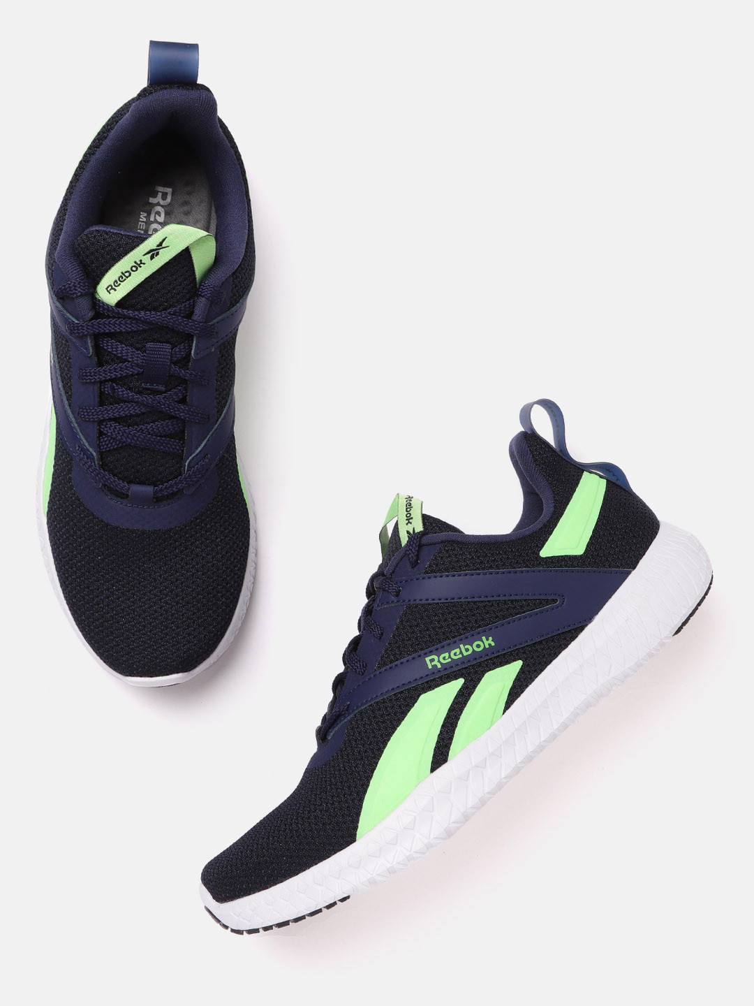 Reebok Men Navy Blue & Fluorescent Green Woven Design Tywin Training  Shoes