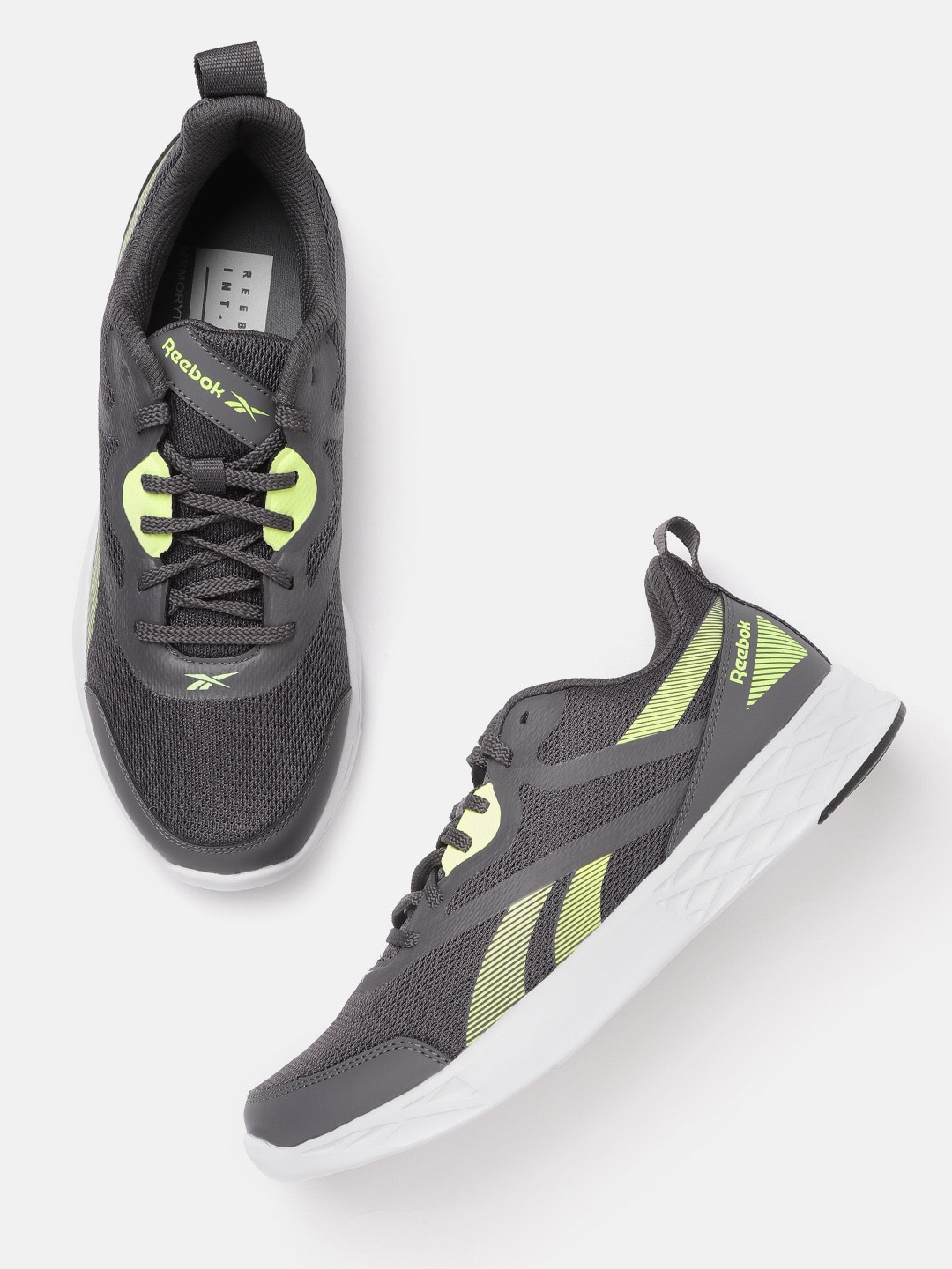 Reebok Men Grey & Green Thunderwatch Woven Design Running Shoes