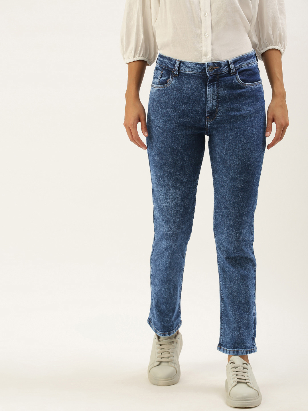 Flying Machine Women Blue Regular Fit High-Rise Acid Wash Stretchable Jeans