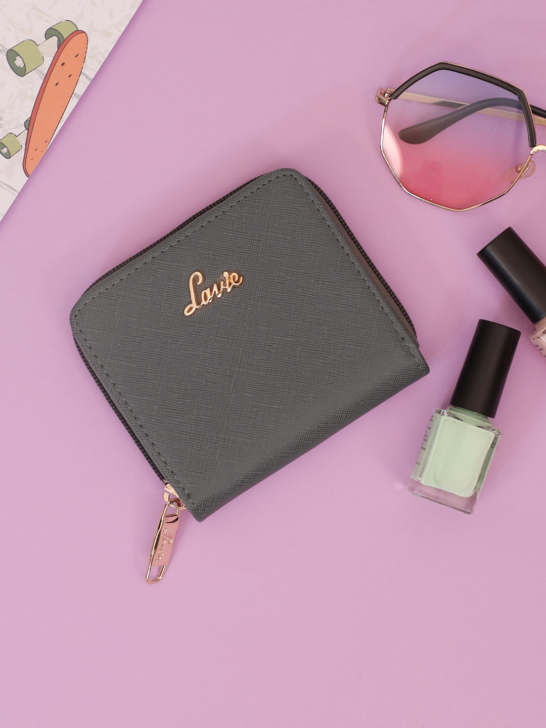 Lavie Rally Pro Women Grey Small Zip Around Purse