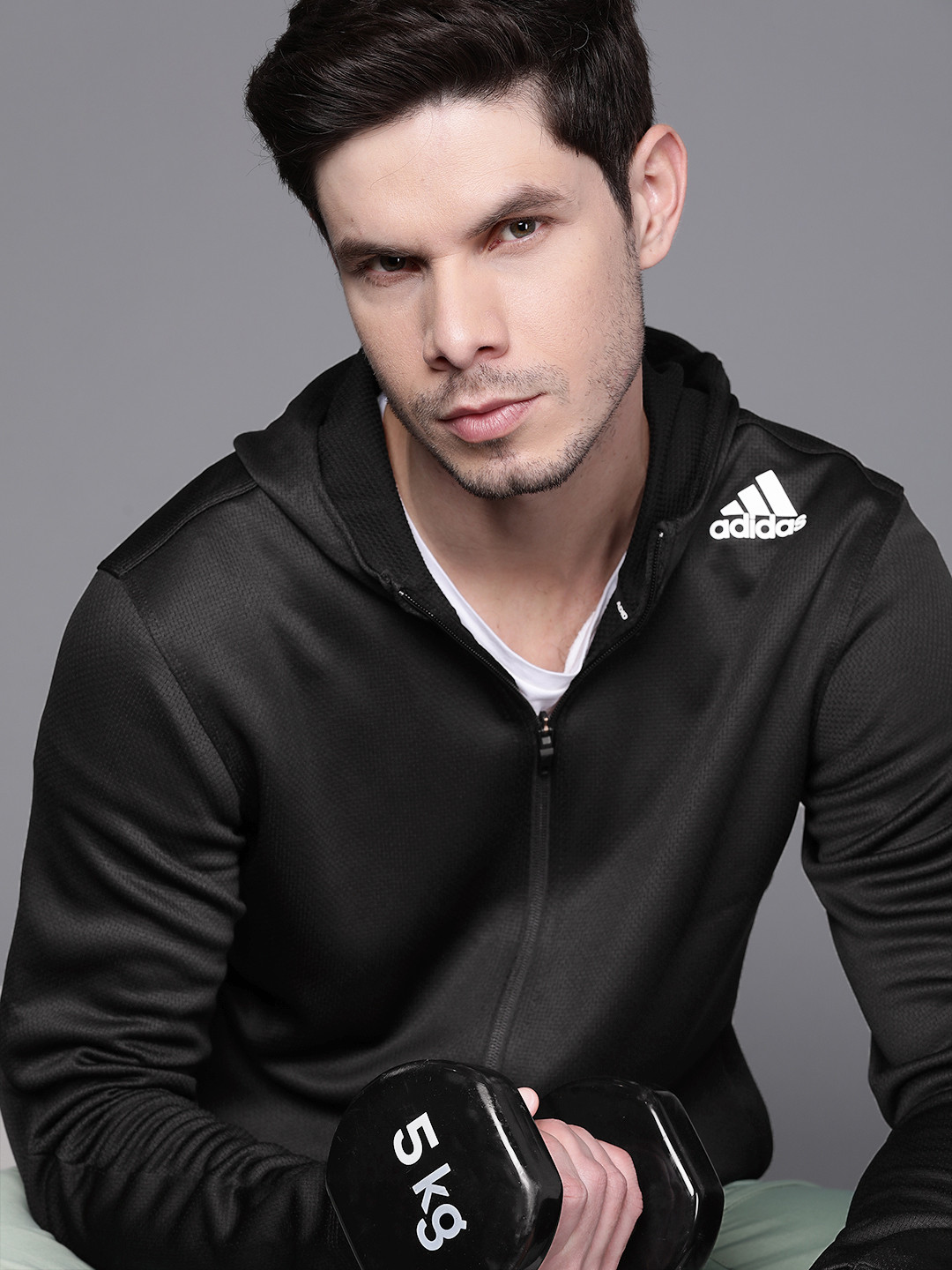 ADIDAS Men Black Aeromotion Recycled Polyester Hooded Solid Sustainable Jacket