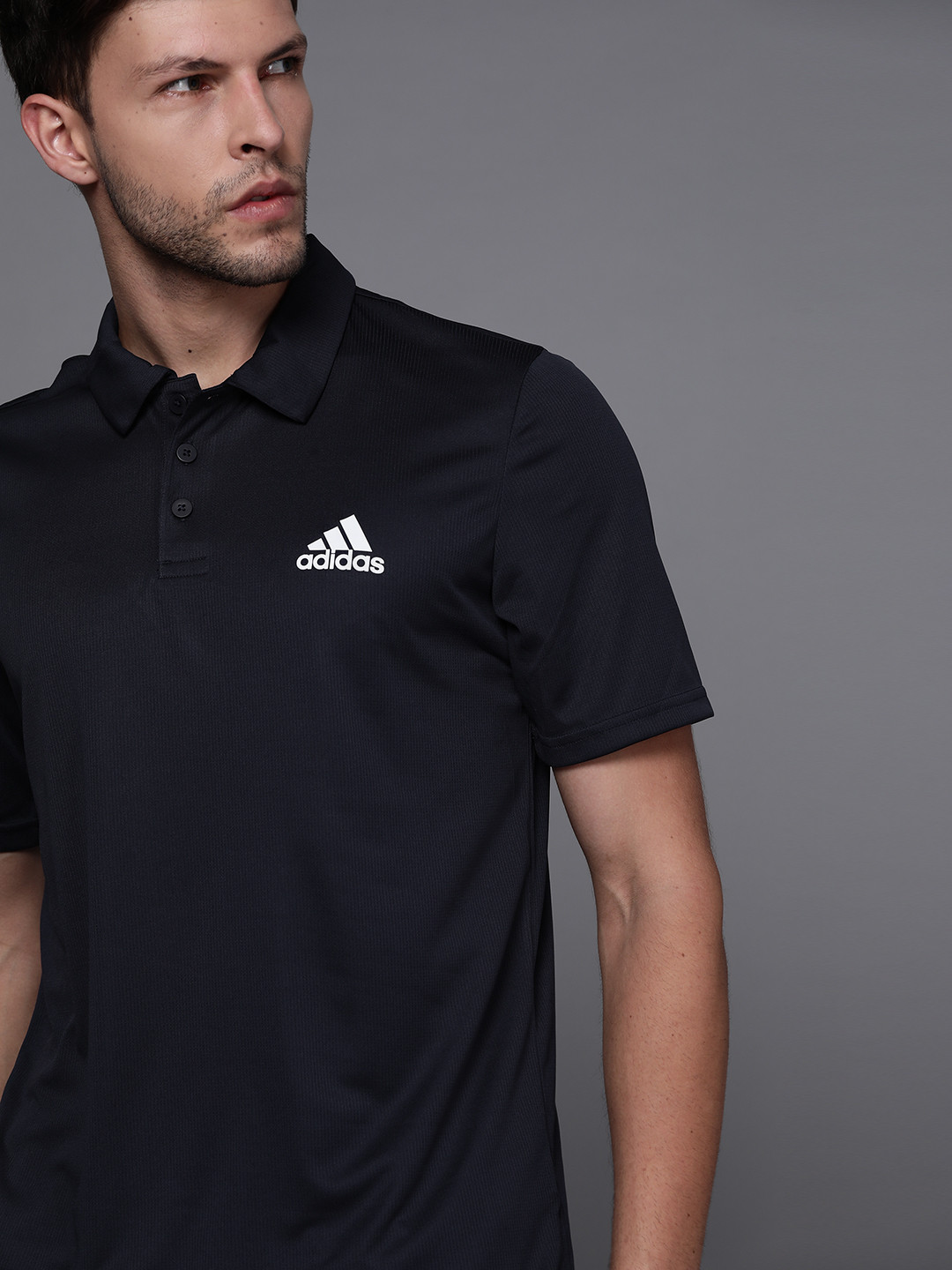 ADIDAS Men Navy Blue Solid Polo Collar PL PS Sustainable T-shirt