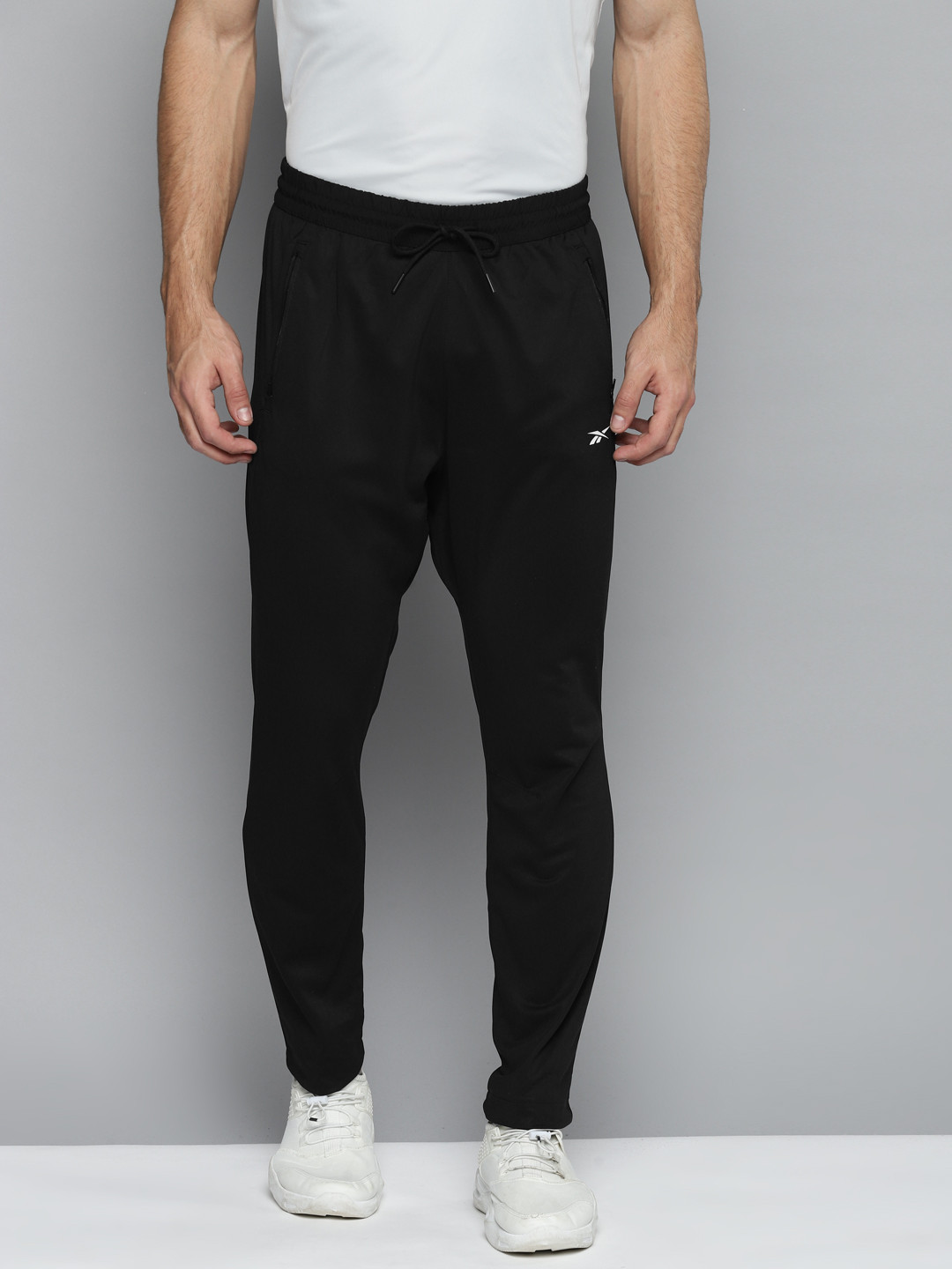 Reebok Men Black Solid Wor Knit Training Track Pants