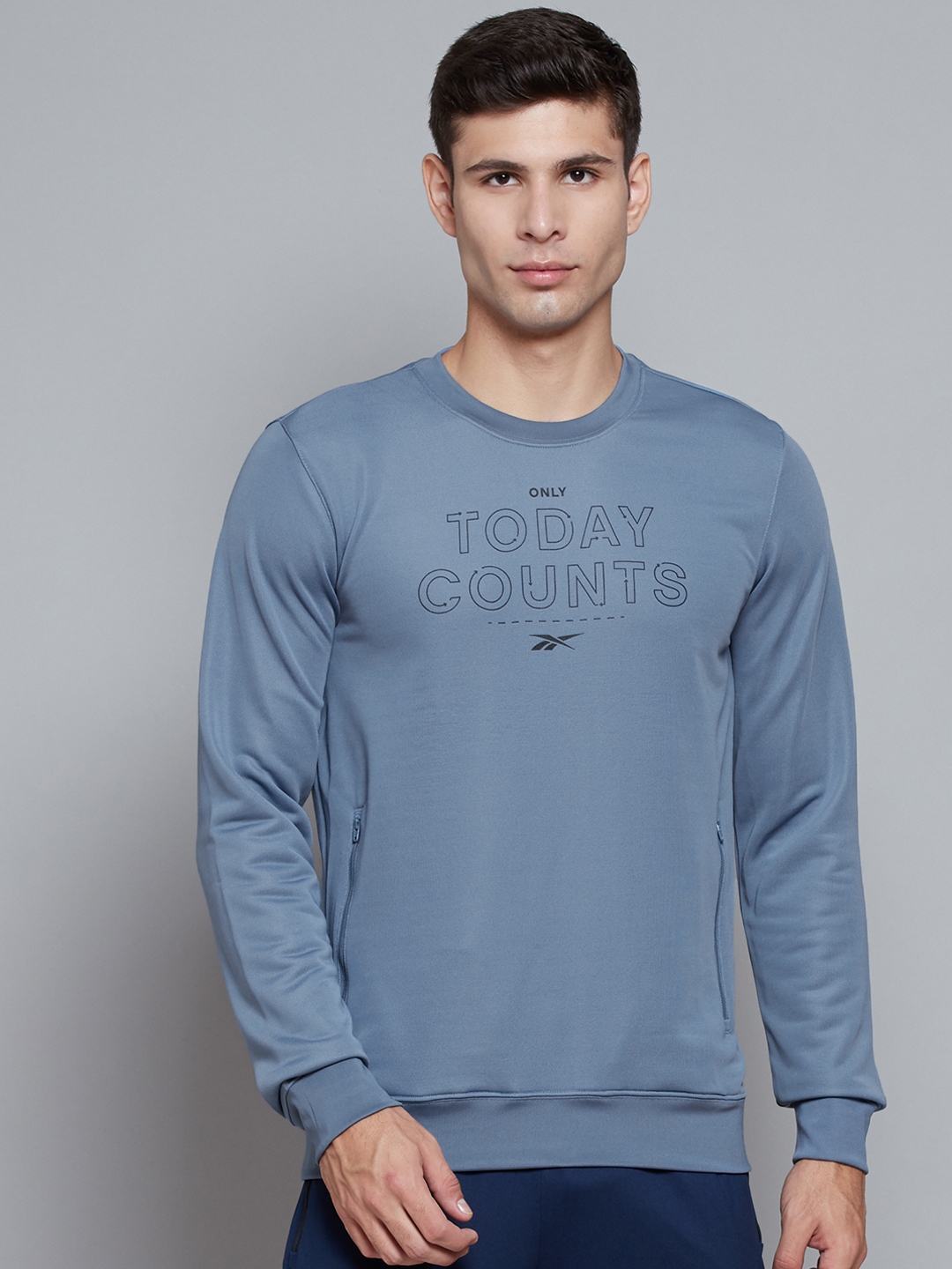 Reebok Men Blue Typographic Graphic Print Sweatshirt