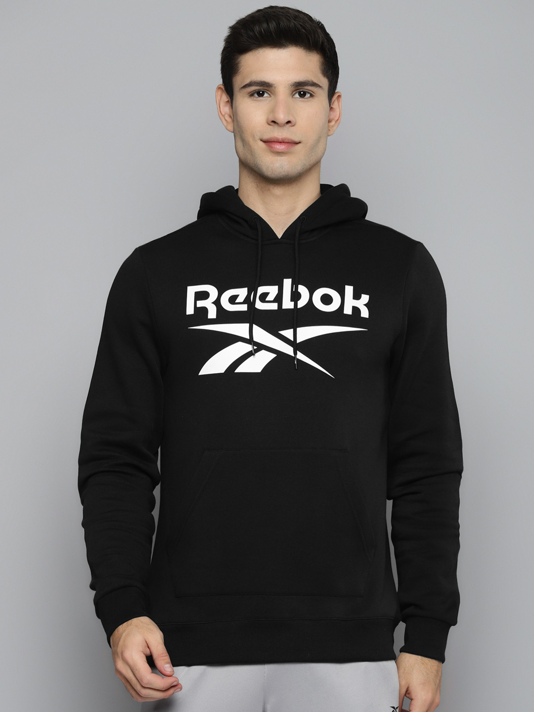 Reebok Men Black Printed Hooded Sweatshirt