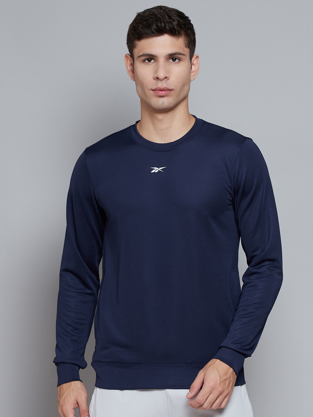 Reebok Men Navy Blue Solid Vector Sweatshirt