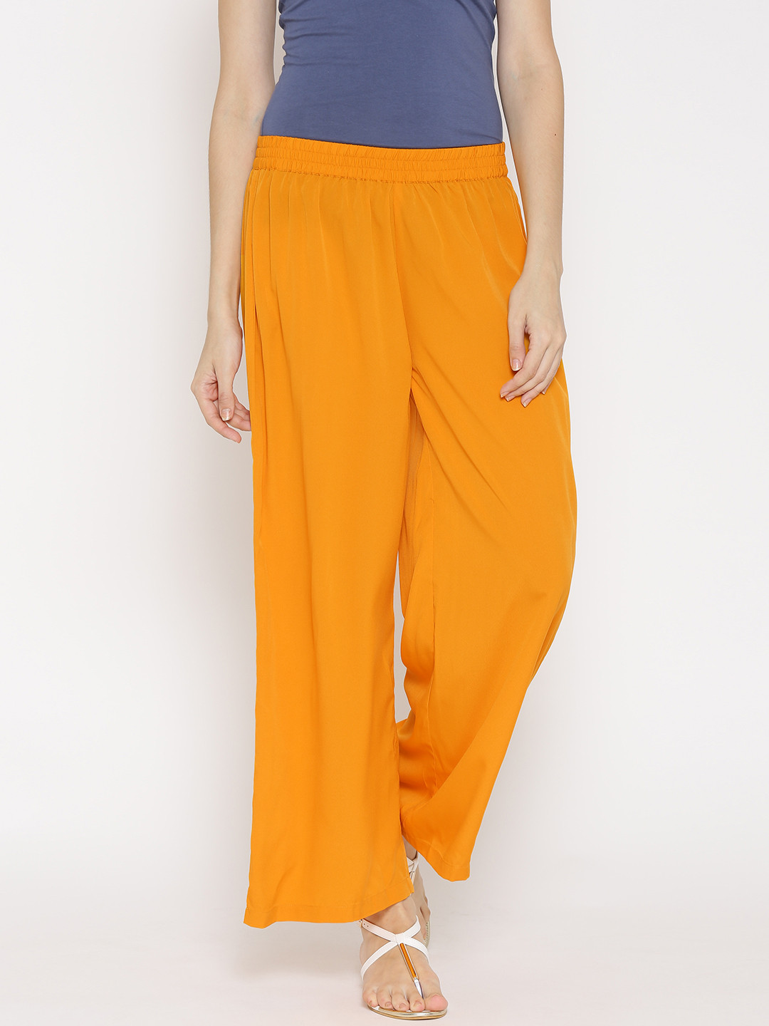AURELIA Orange Polyester Palazzo Trousers