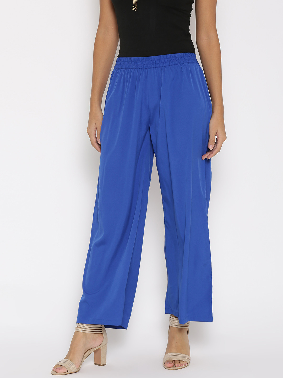 AURELIA Blue Polyester Palazzo Trousers