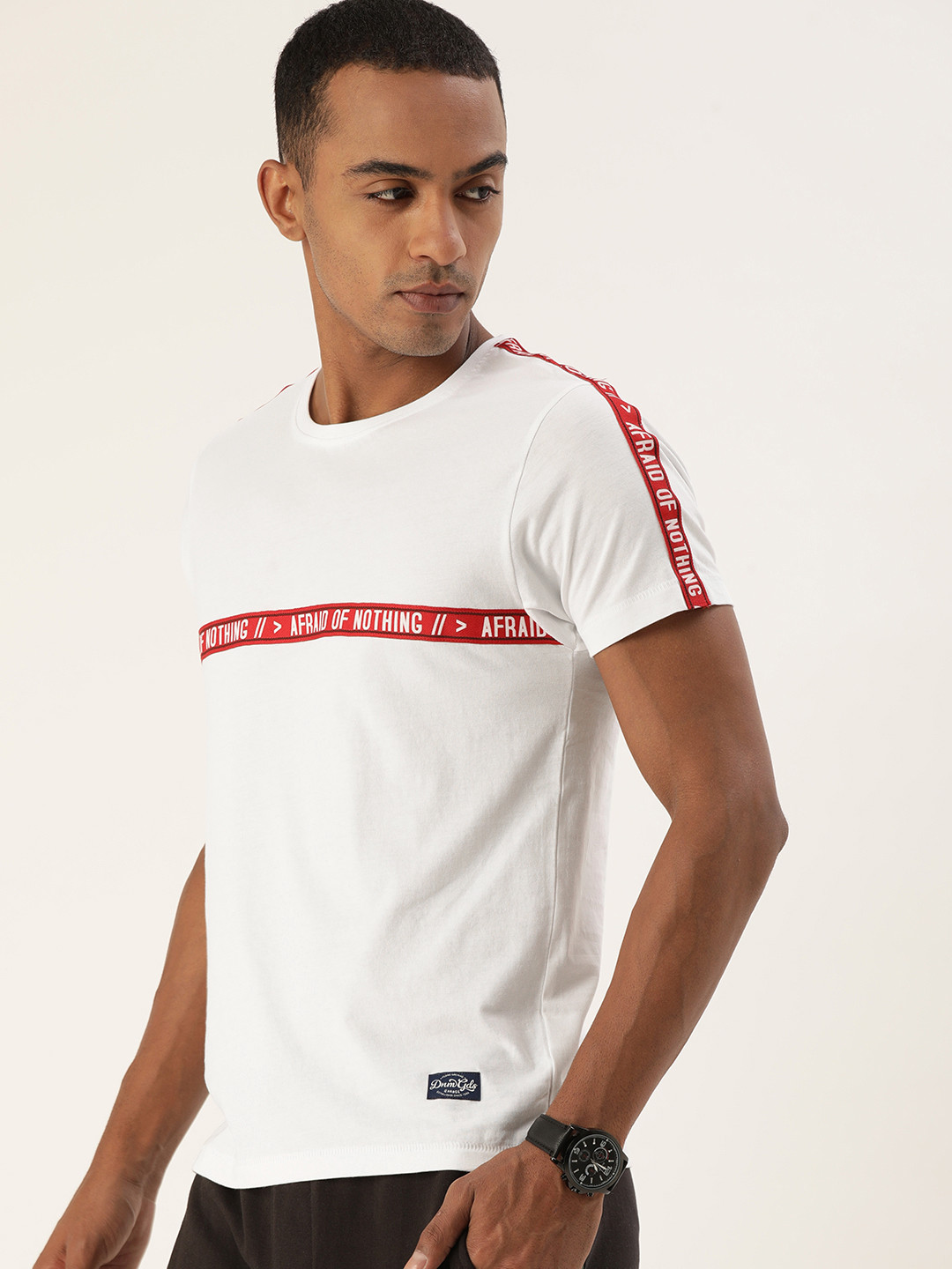 Flying Machine Men White  Red Striped Cotton Pure Cotton T-shirt