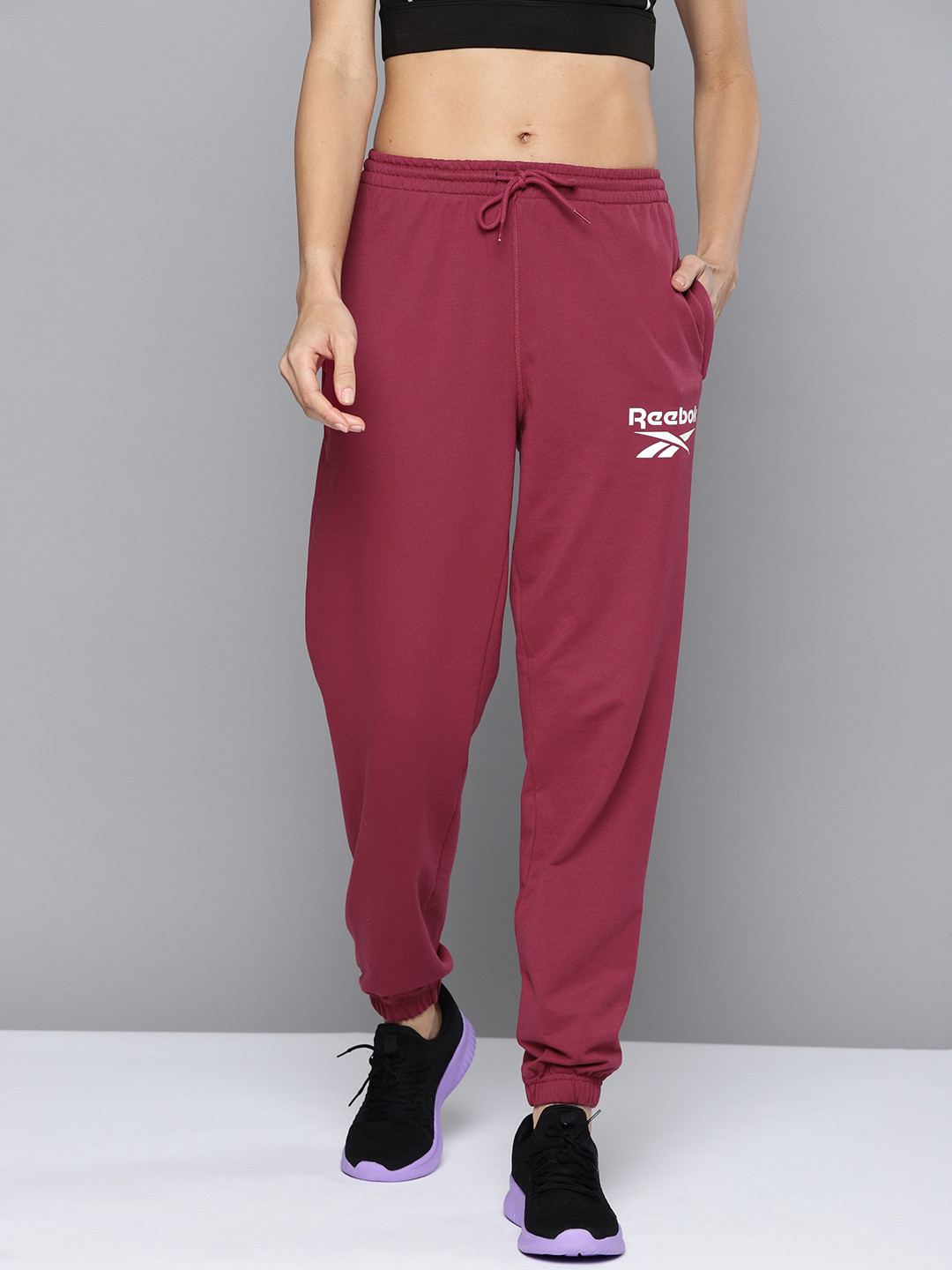 Reebok Women Magenta Fleece Solid Joggers