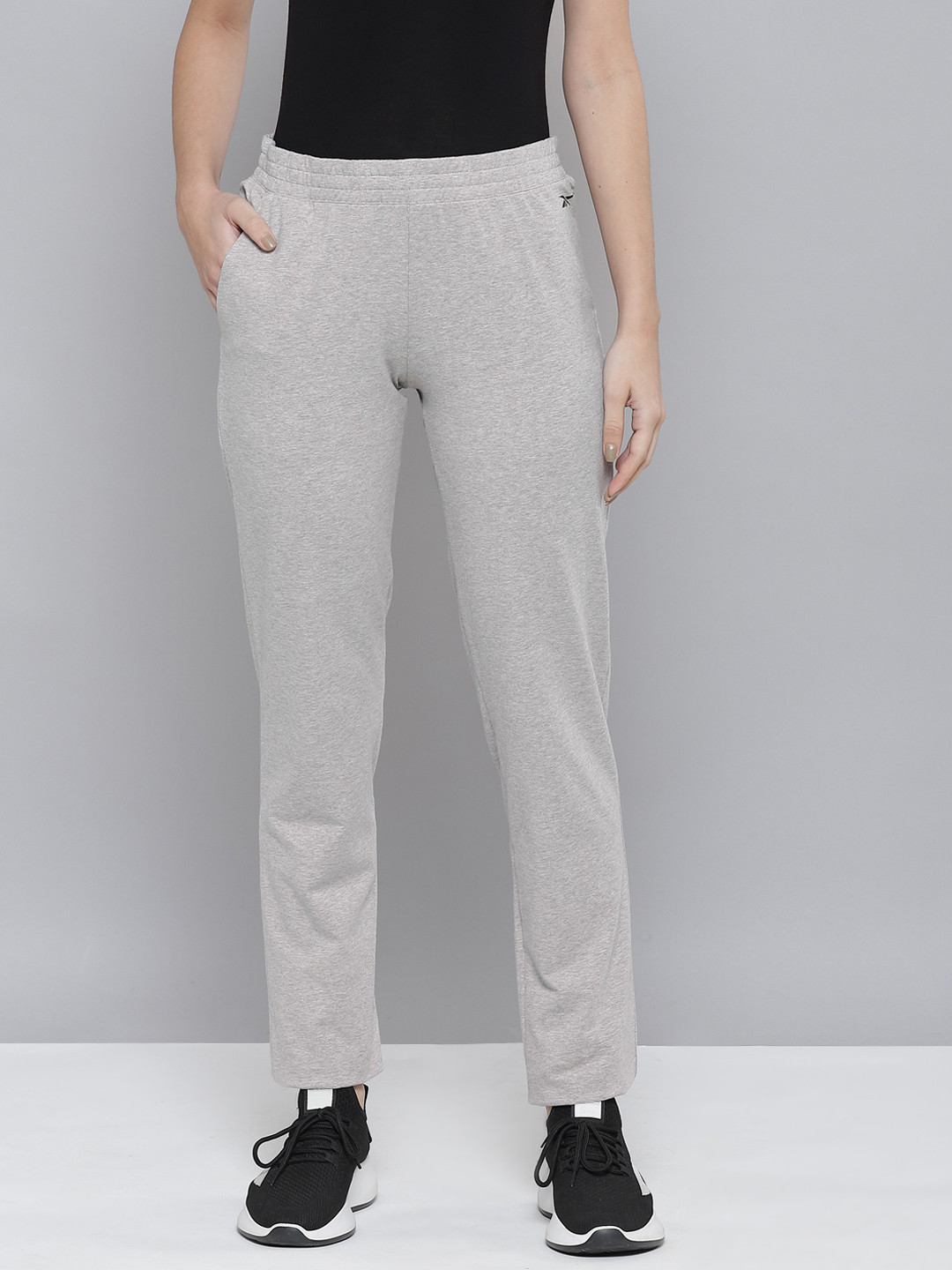 Reebok Women Grey Melange Foundation Solid Training Track Pants