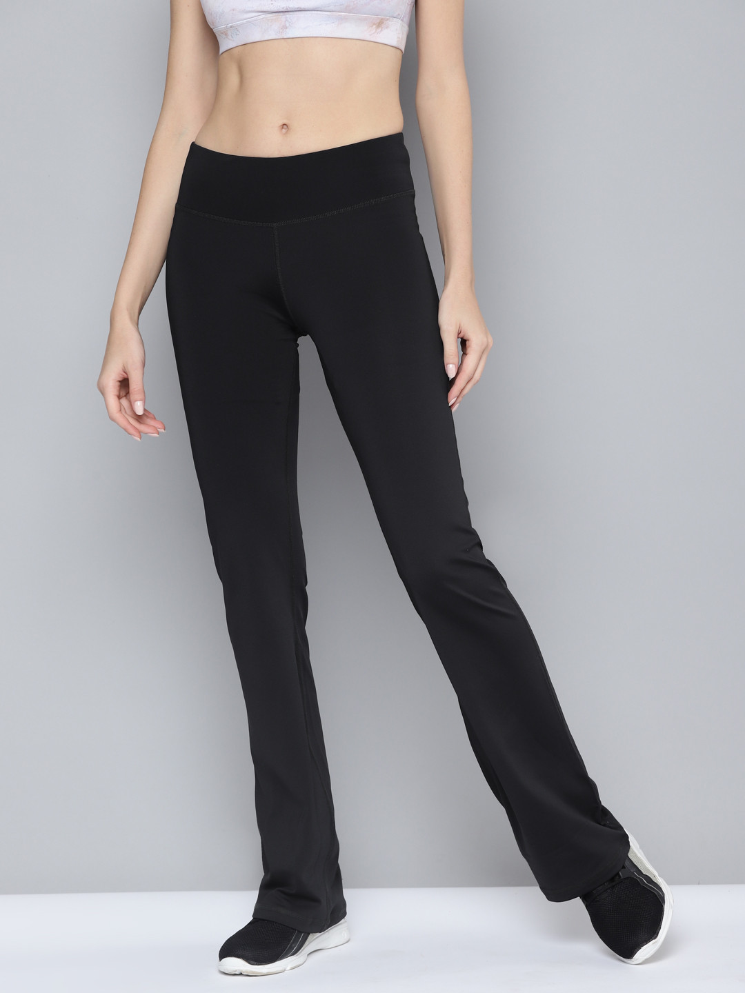 Reebok Women Black & White Workout PP Bootcut Solid Training Track Pants