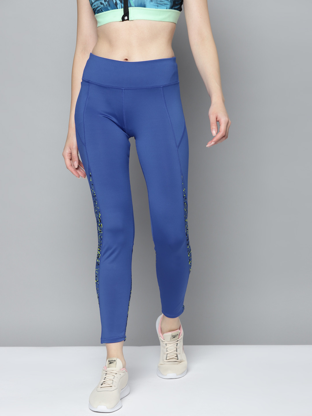 Reebok Women Blue Printed High Waist WOR AOP Running Tights