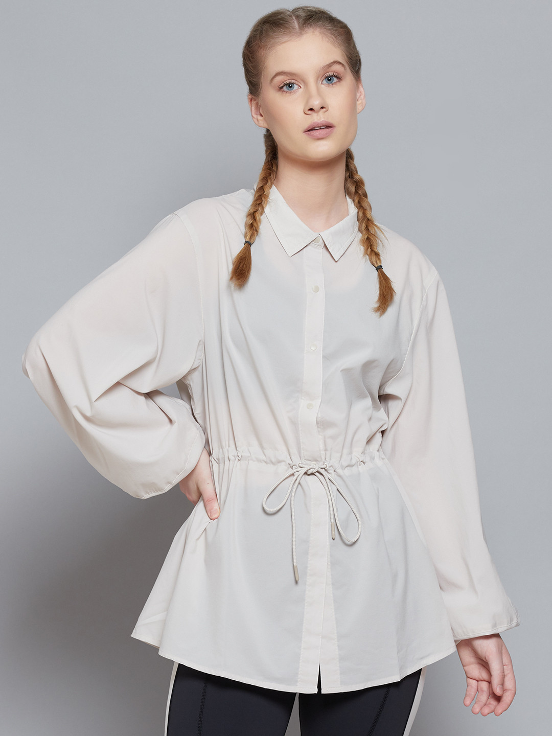 Reebok Women Beige Collared Cover-Up Semi Sheer Training Shirt