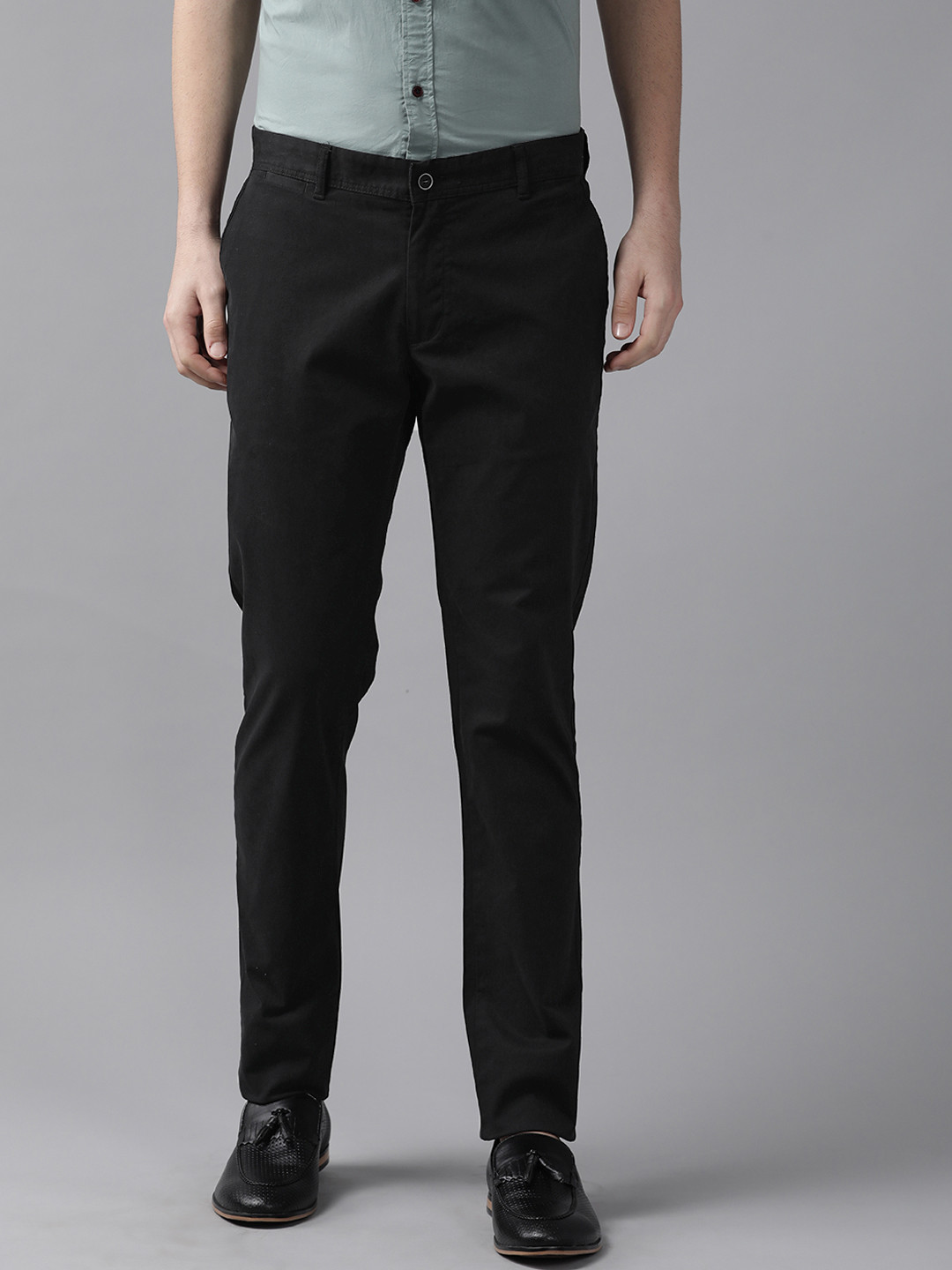 Blackberrys Men Black Sharp Fit Solid Low-Rise Trousers