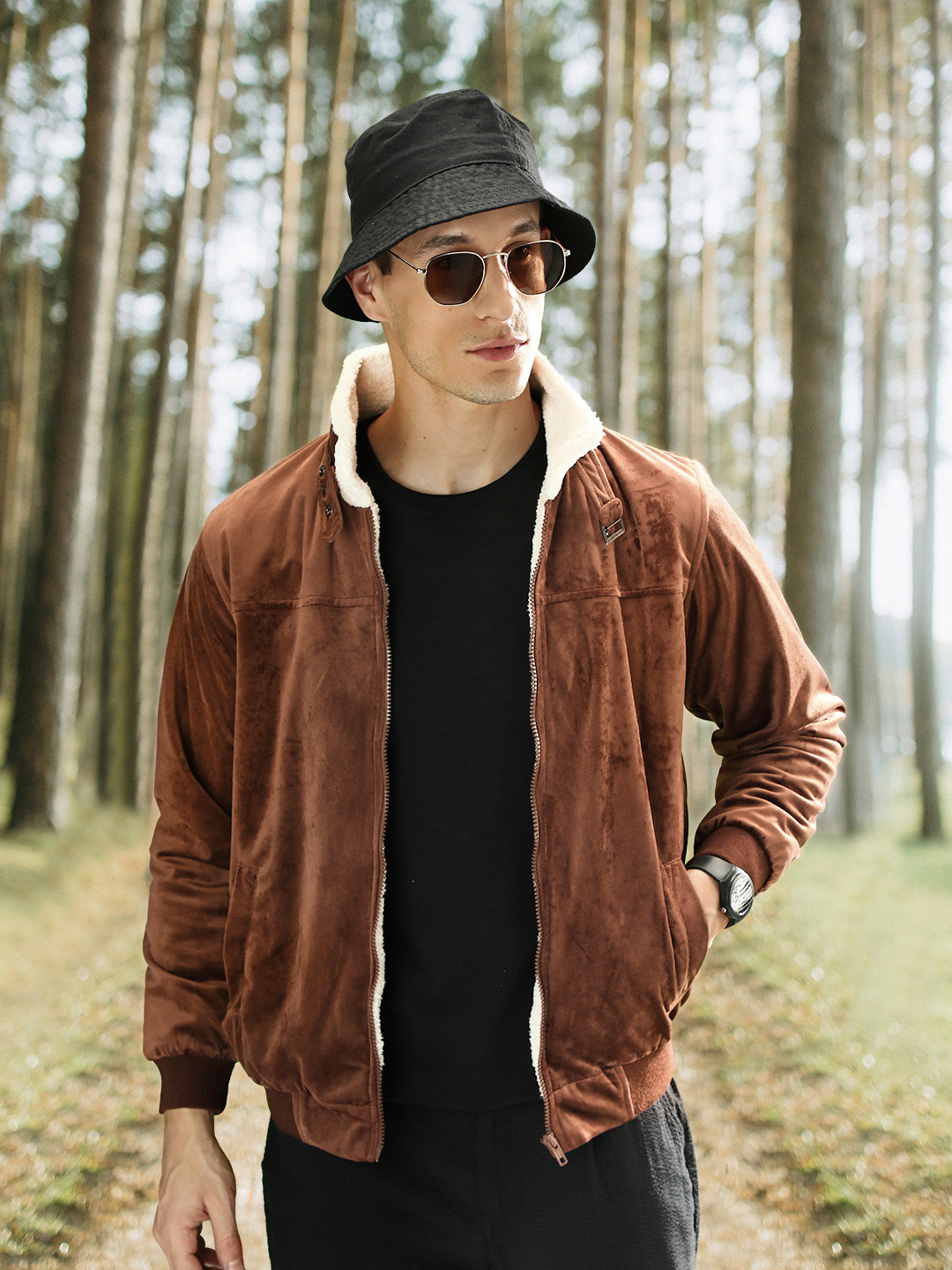 Campus Sutra Men Tan Suede Casual Jacket
