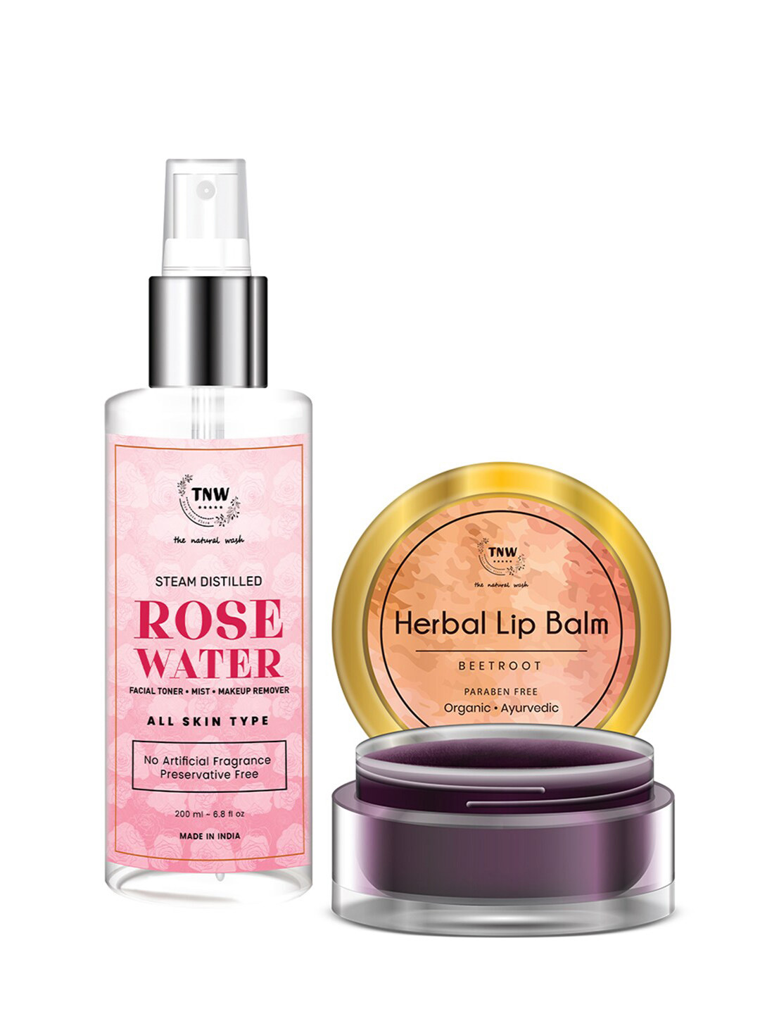 TNW The Natural Wash Combo of 2 Lip Balm 5 Gm & Rose Water 200 ml