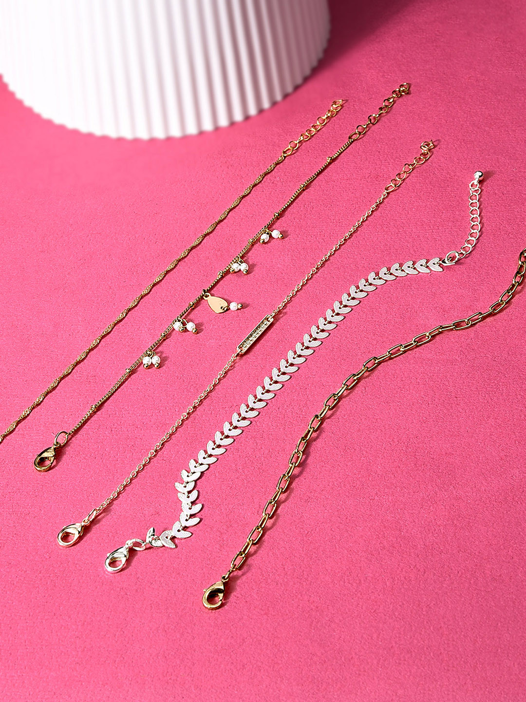 AMI Women Gold Tone Contemporary Bracelets - Set of 5