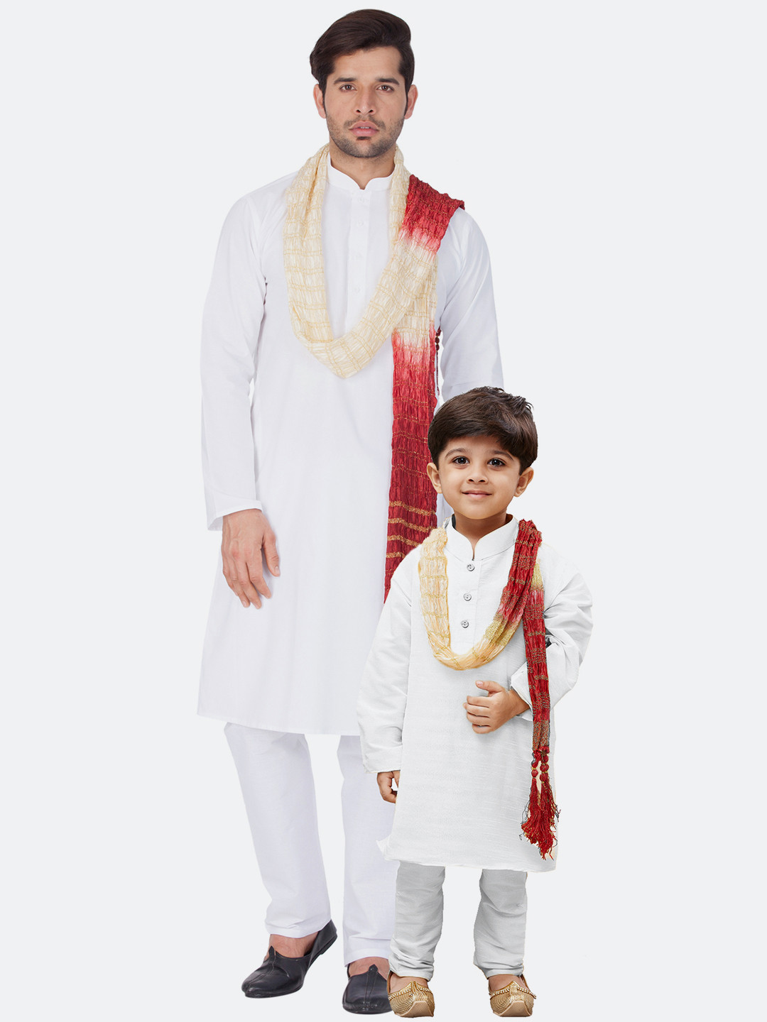 VASTRAMAY Boys White Ethnic Motifs Pure Cotton Kurta with Pyjamas and Dupatta