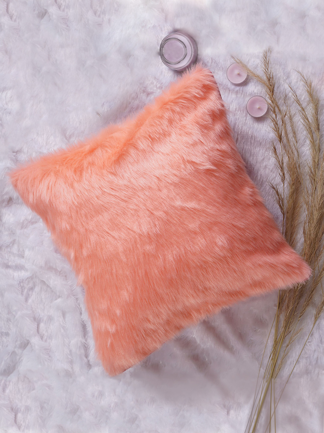 Folkstorys Pink Polyester Washable Textured Square Cushion Cover - 15.7 x 15.7 Inches