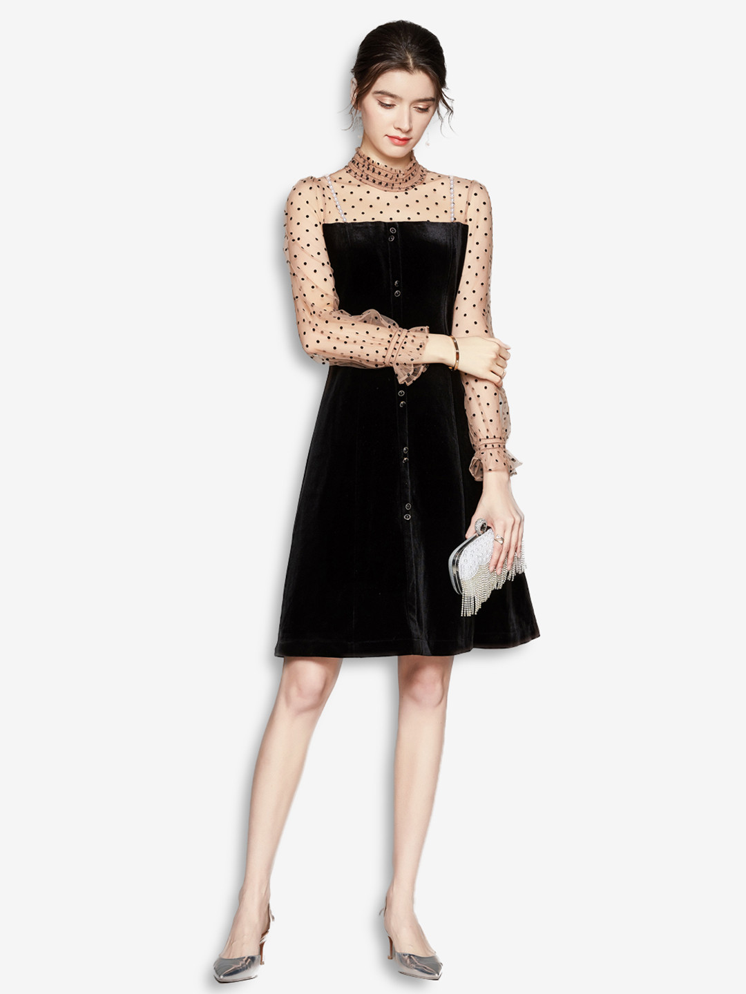 JC Collection Women Black Sheer A-line Dress