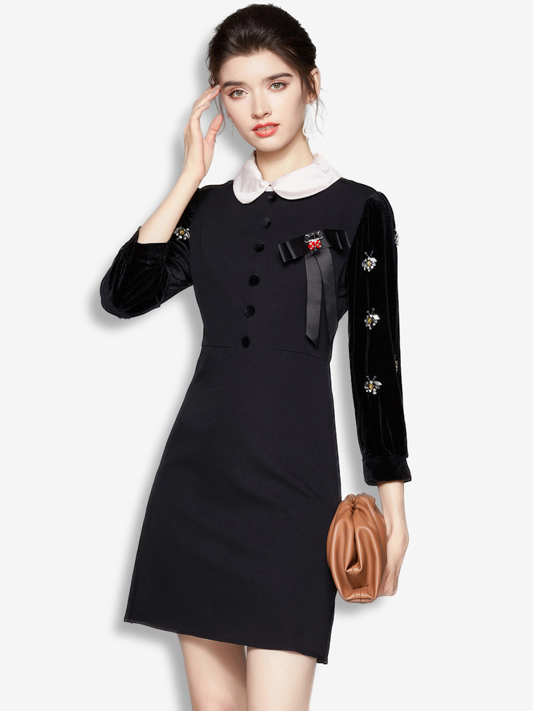 JC Collection Black Bow Detail A-Line Dress