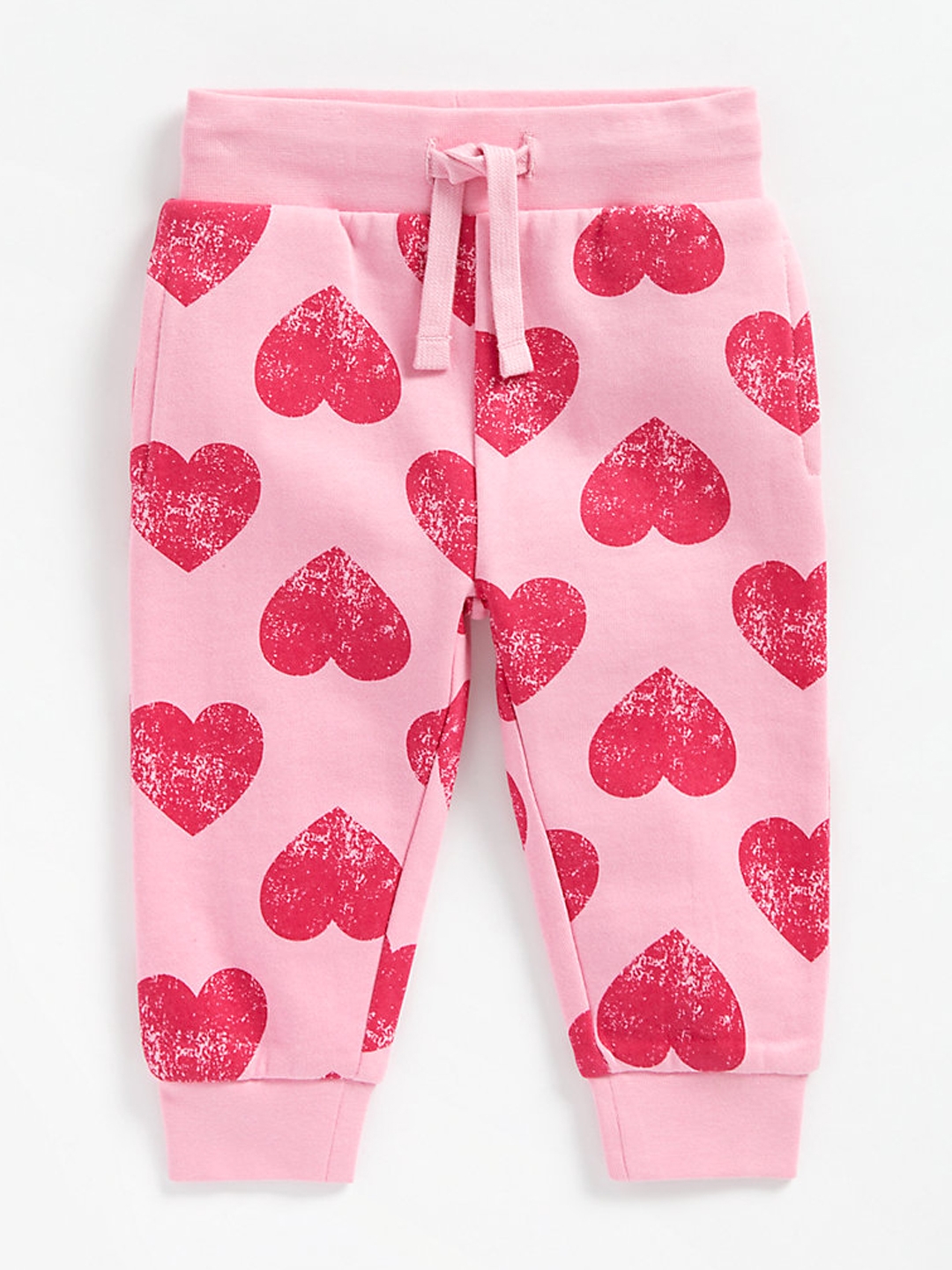 mothercare Girls Pink Hearts Printed Pure Cotton Joggers