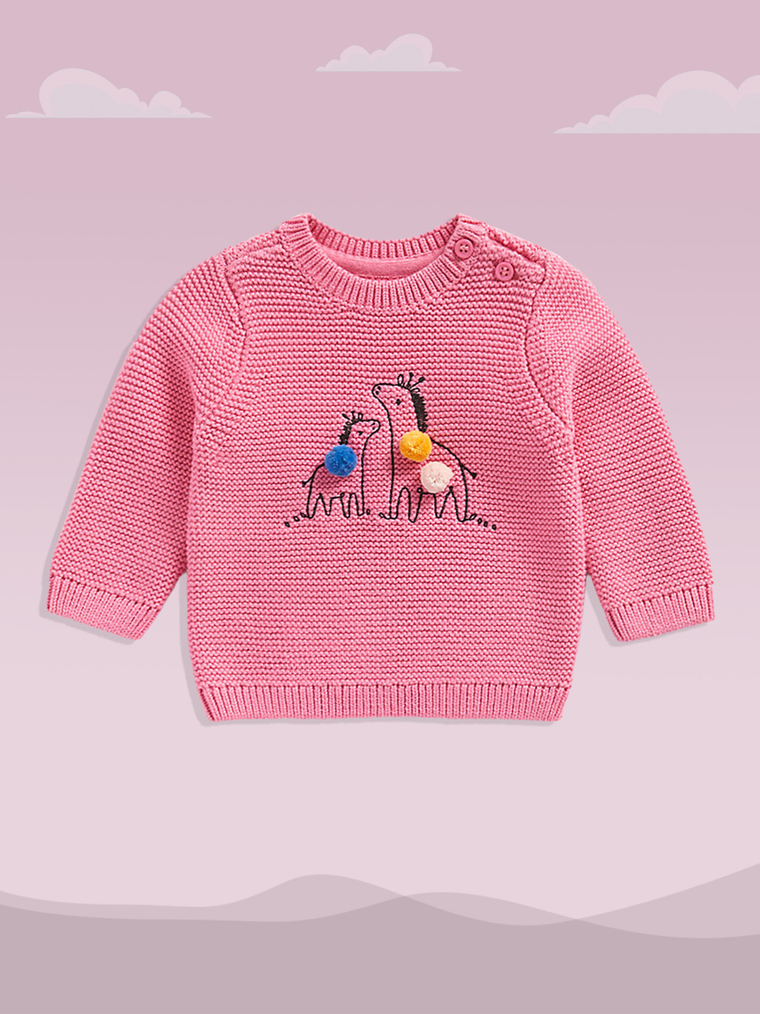 mothercare Infant Girls Pink Pure Cotton Pullover with Embroidered Detail