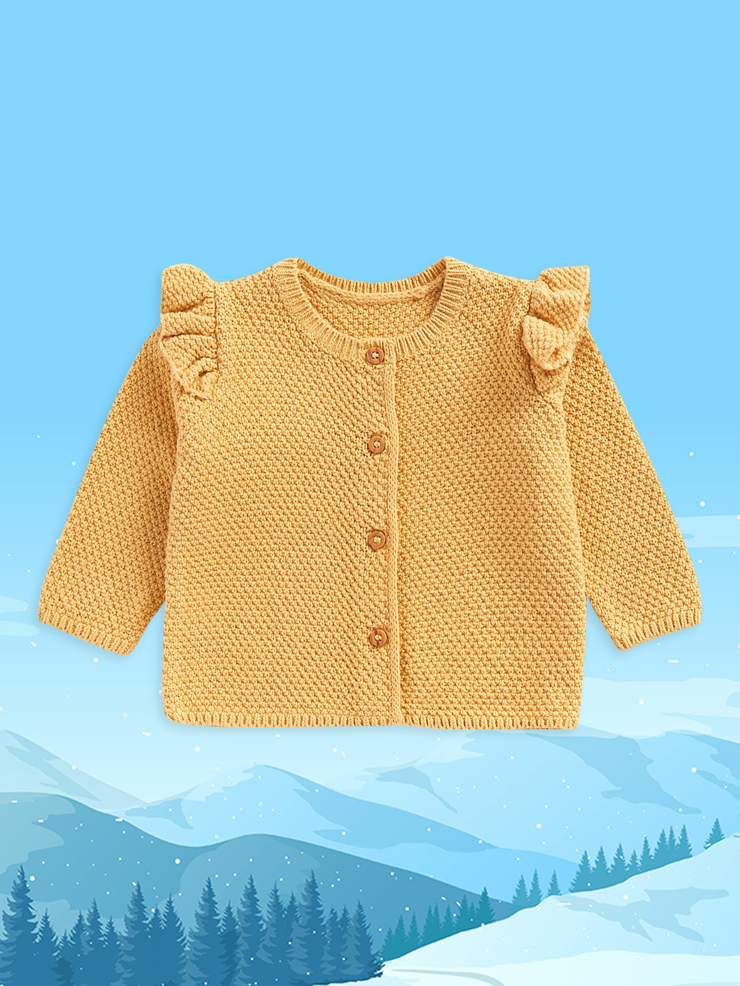 mothercare Infant Girls Mustard Yellow Combed Cotton Cardigan